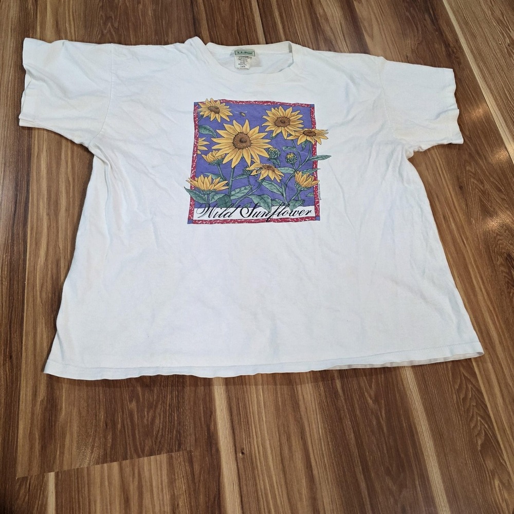 Vintage L.L. Bean Wild Sunflower Shirt Mens XL White Graphic USA 90s Nature - Picture 1 of 7